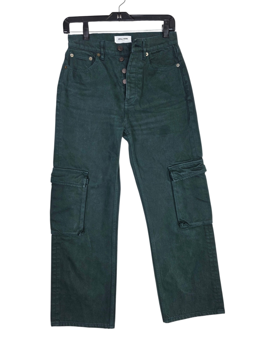 Still Here New York Charlie Dark Green Straight Leg Cargo Utility Jeans